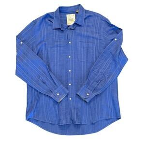 Tasso Elba Island Mens Sky Blue Long Sleeve Linen Cotton Shirt Blue Size Large